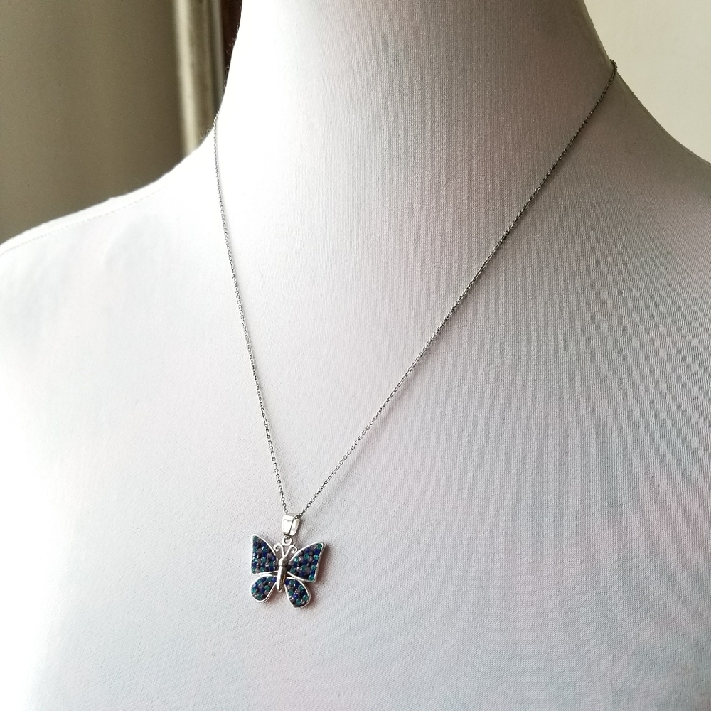 Relisted -Butterfly necklace blue and purple silver tone - Picture 8 of 13